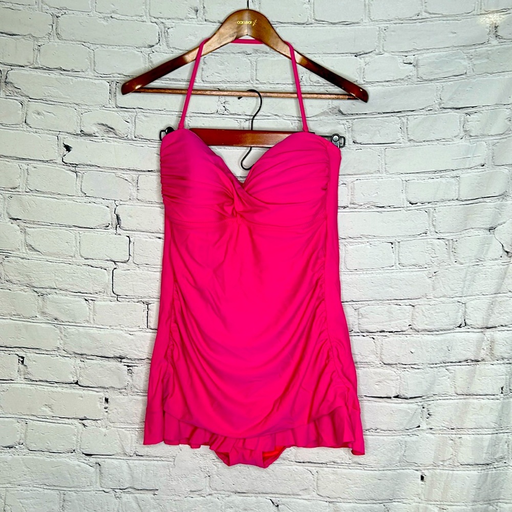 ABS By Allen Schwartz Hot Pink One-Piece Bathing Swimsuit Dress Size Large